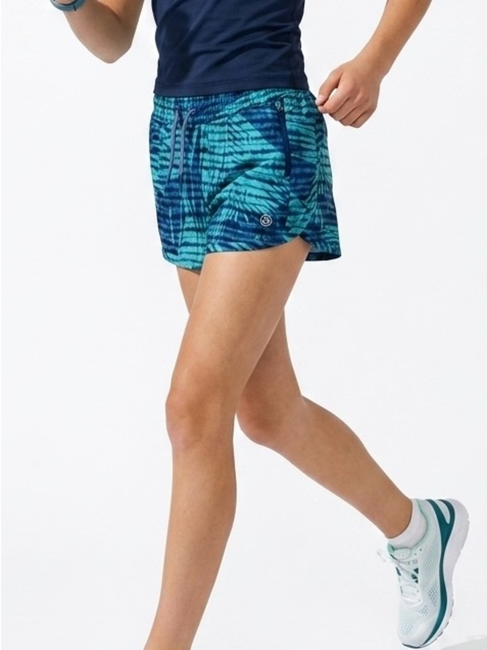 Athleta Girl Size 16 All Play Shorts Blue Teal Palm Tie Dye Athletic Running